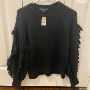 NWT Ann Taylor fringe sleeve black sweater - size medium